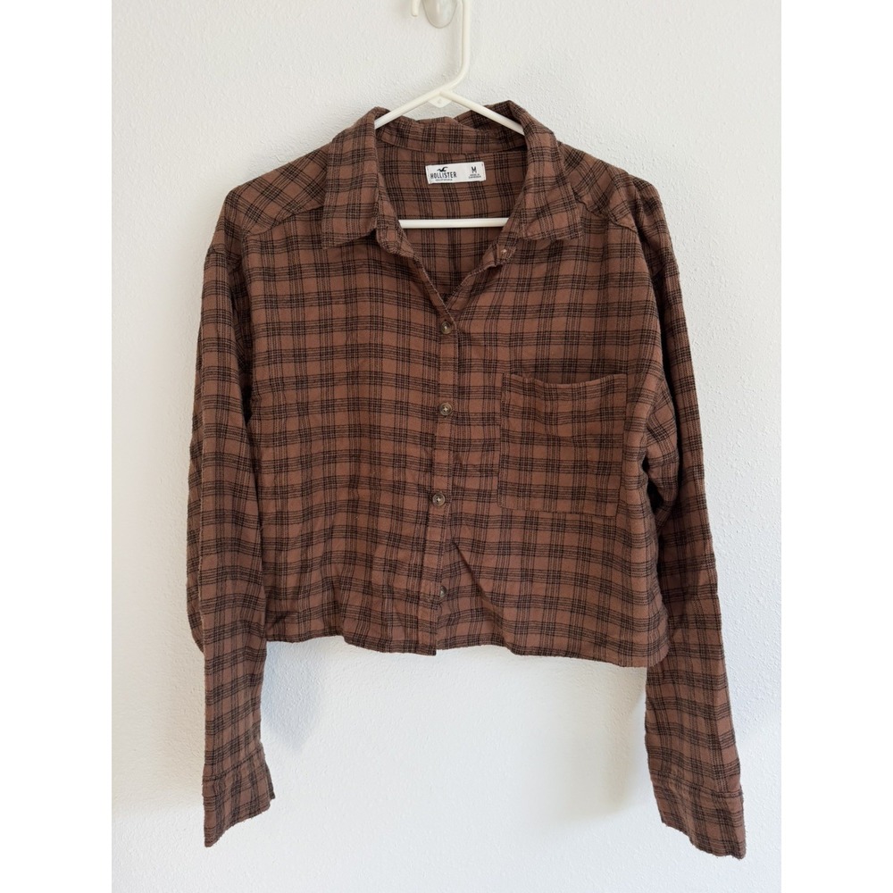 Hollister Rust Plaid Cropped Button-Up Shirt size M